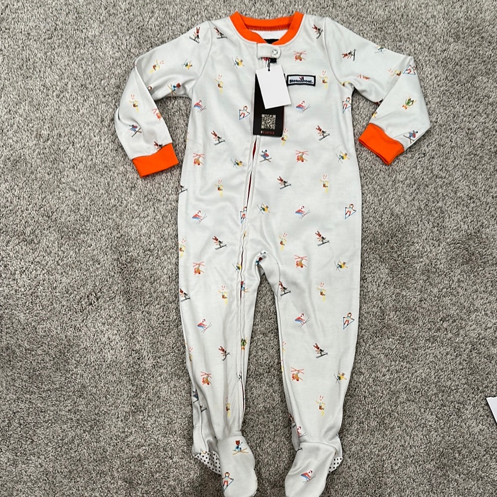 Gray and Orange Footed One Piece with Playful Patterns